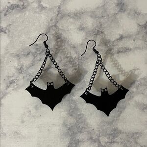 Gothic Black Bat Dangle Earrings